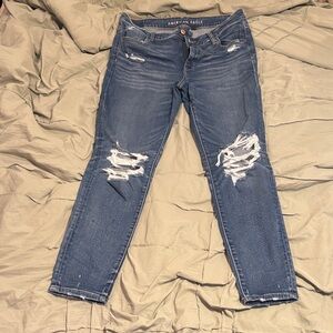 American Eagle Outfitters Women's Ankle Distressed Jeans - Blue